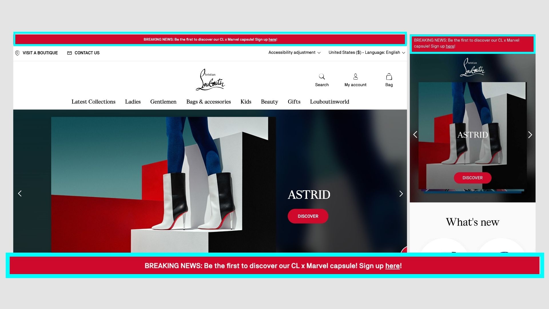 Christian Louboutin announcement bar